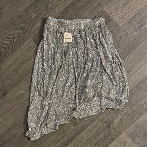 Free People Asymmetrical Silver Sequin Skirt